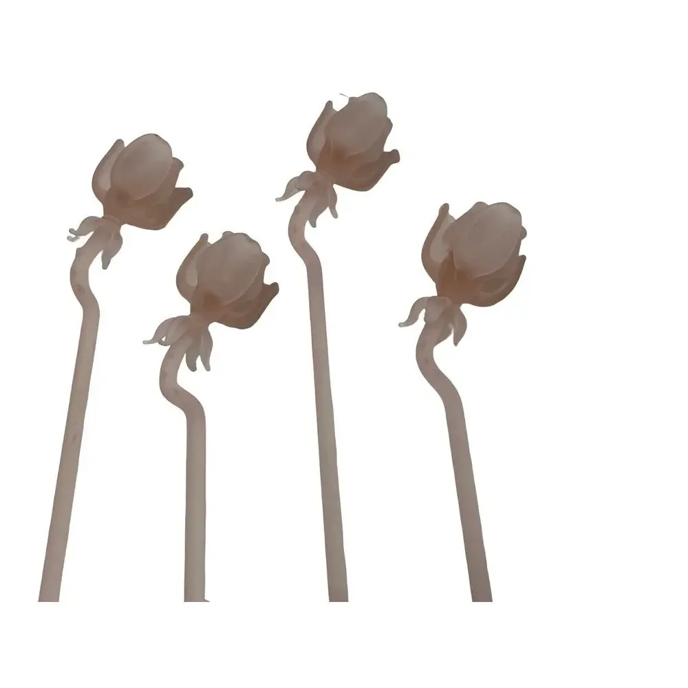4 Vintage FROSTED GLASS Tulip Floral Topped SWIZZLE STICKS MCM